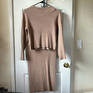 Edited Pieces Knit Sweater + Skirt Set (Latte/Tan)